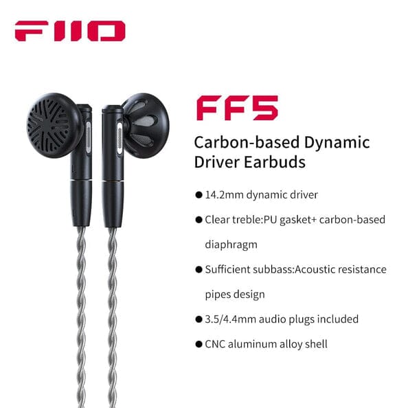 Open Box FiiO FF5 Carbon-based 14.2mm Dynamic Driver Earbuds (Ships Only to Japan) - Image 3