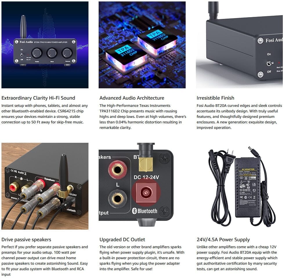 Fosi Audio BT20A Bluetooth 5.0 Max Power Mini HiFi Class D Amplifier - Image 6