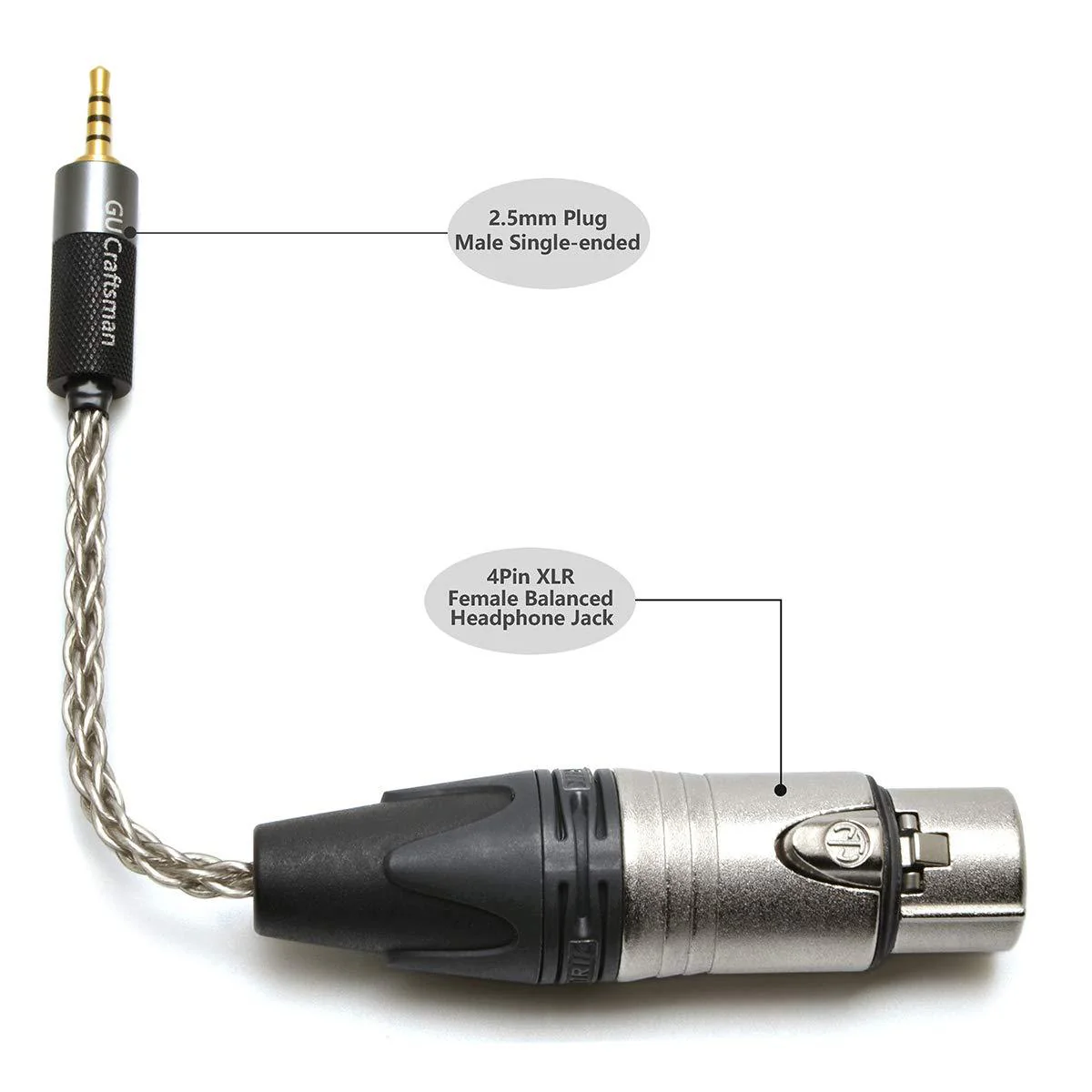 GUCraftsman Headphone Adapter Cable 6N Single Crystal Silver Headphone Jack Convert Cable for Audio Players - Image 5